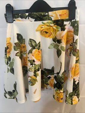 Floral Yellow Rose Print Skater Skirt